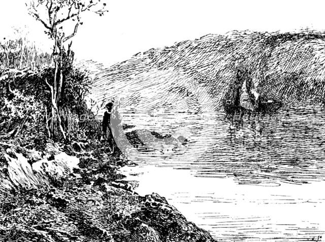 Sketches from the Picture Exhibitions: "The Lone River", C. Napier Hemy, Grosvenor Gallery, 1890.  Creator: Carl Hentschel.