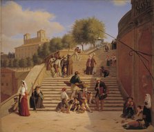 The Upper Flights of the Spanish Steps in Rome, 1847. Creator: Julius Friedlaender.