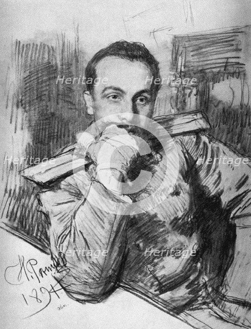 Portrait of the author Alexander Vladimirovich Zhirkevich (1857-1927), 1891. Creator: Il'ya Repin.