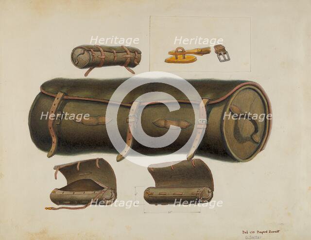 Rolled Leather Knapsack, c. 1937. Creators: Gordon Saltar, B. Berndt.