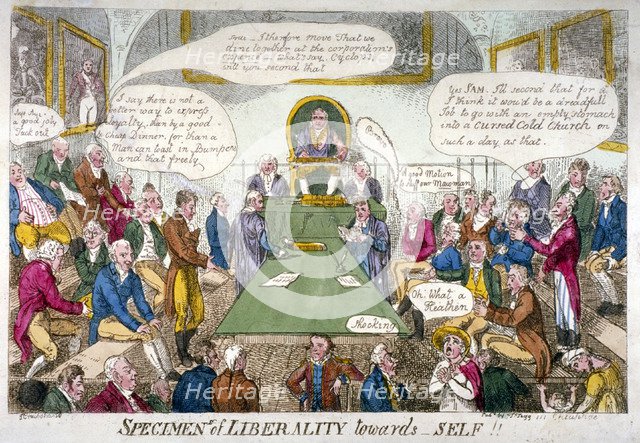 'Specimens of Liberality towards Self!!', 1809. Artist: Anon