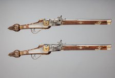 Pair of Wheellock Pistols Made for the Bodyguard of the Prince-Elector of Saxony, German, c1610. Creators: Simon Helbig, Hans Fleischer.