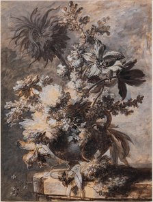 Flowers in an Urn on a Plinth, 1730s. Creator: Jan van Huysum.