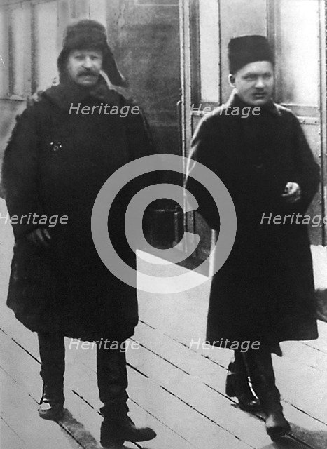 Soviet leaders Joseph Stalin and Sergei Kirov, Moscow, USSR, 1928. Artist: Anon