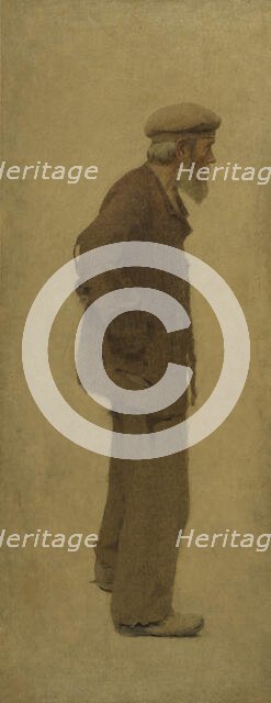 La Bouchée de pain : vieil homme de profil, coiffé d'un béret, mains dans les poches, c.1904. Creator: Fernand Pelez.