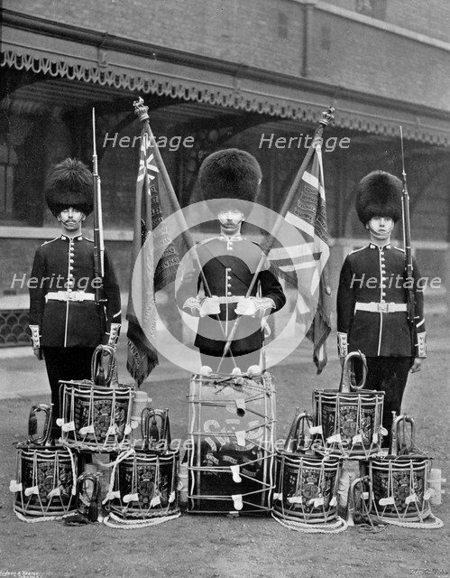 The colours and drums of the 2nd Grenadier Guards, 1896. Artist: J Thomson
