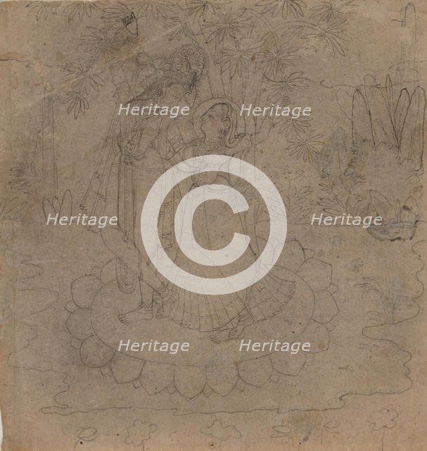 Krishna and Radha Standing on a Lotus, late 19th-early 20th century. Creator: Unknown.