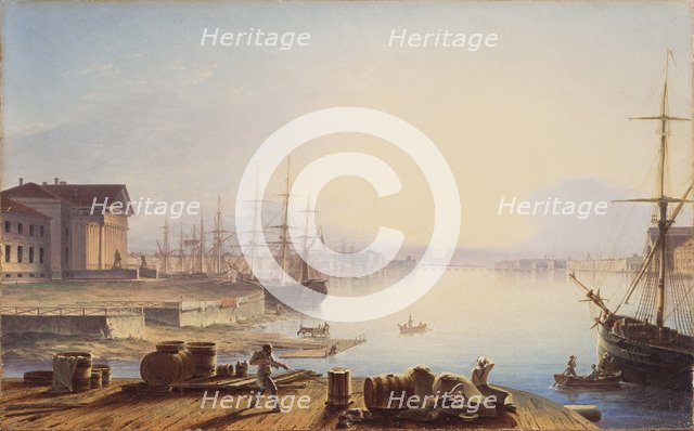 Sunrise over the Neva in St. Petersburg, 1830. Artist: Vorobyev, Maxim Nikiphorovich (1787-1855)