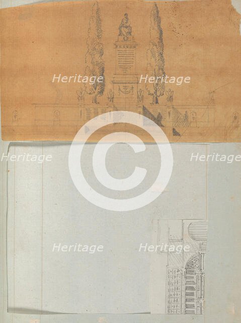 Page from a Scrapbook containing Drawings and Several Prints of Architecture, Int..., ca. 1800-1850. Creators: Workshop of Charles Percier, Workshop of Pierre François Léonard Fontaine.