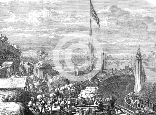 Relief of Paris: arrival of a vessel in the Seine with provisions from London, 1871. Creator: Unknown.