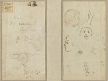 Seated Figure and a Cow; Three Studies of a Child's Head, 1884-1888. Creator: Paul Gauguin.