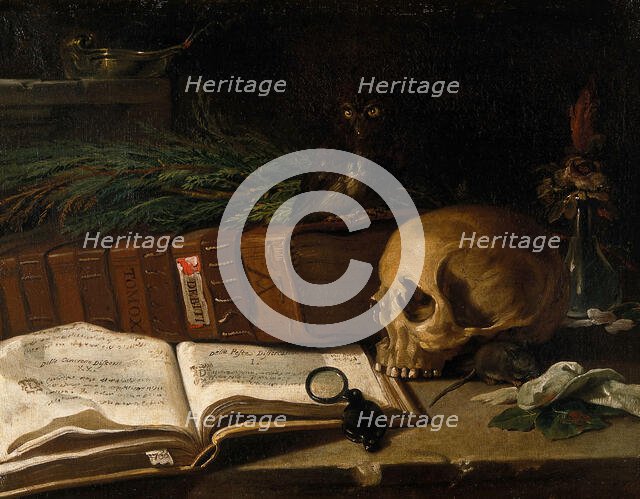 Still life with a ledger, a skull and other objects, 1766. Creator: Unknown.