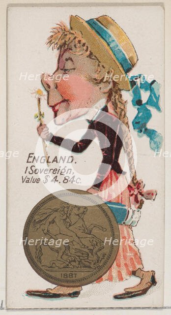 England, 1 Sovereign, from the series Coins of All Nations (N72, variation 1) for Duke bra..., 1889. Creator: Unknown.