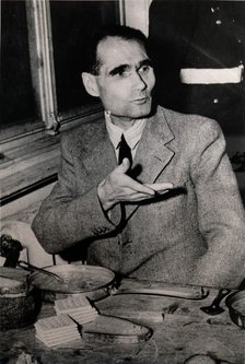 Nazi Deputy Leader Rudolf Hess at the Nuremberg War Crimes Trials, Germany, 1945. Artist: Unknown