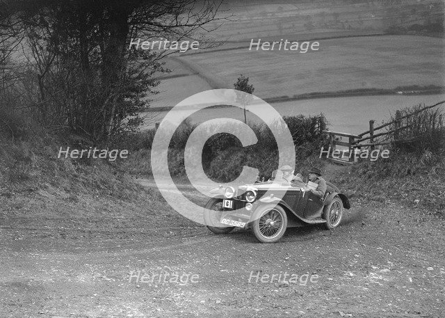 MG J2 of AJ Milburn competing in the MG Car Club Midland Centre Trial, 1938. Artist: Bill Brunell.