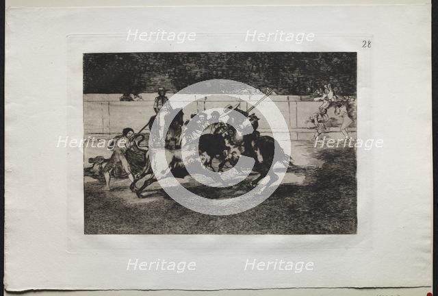 Bullfights: The Forceful Rendon Stabs a Bull with the Pique, From Which Pass he died..., 1876. Creator: Francisco de Goya (Spanish, 1746-1828).