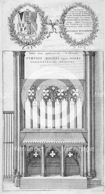 Tomb of Roger Niger, Bishop of London, in old St Paul's Cathedral, 1656. Artist: Wenceslaus Hollar