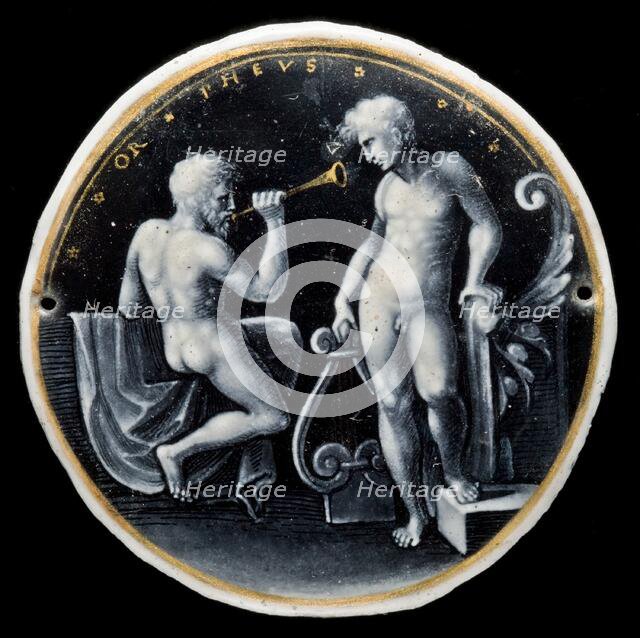 Hat-Badge with Apollo and Marsyas (or possibly Orpheus), mid 16th century. Creator: Unknown.