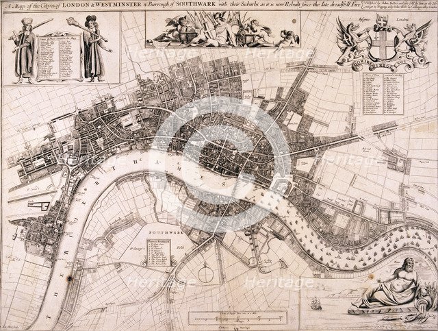Map of London, c1680. Artist: John Oliver