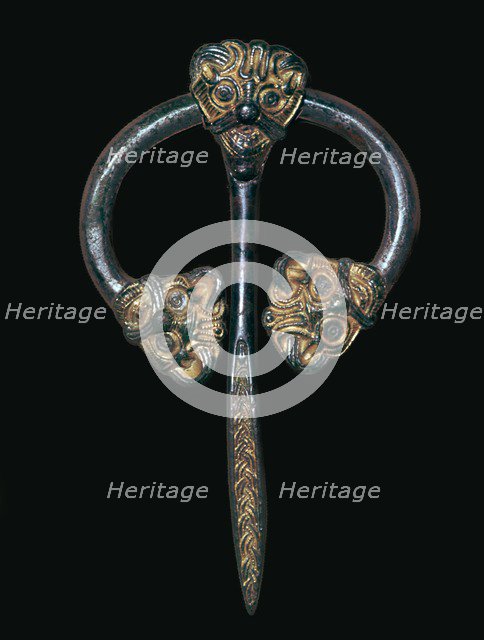 Viking gilded bronze dress fastener, 9th century. Artist: Unknown