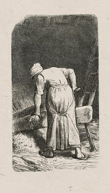 Woman Crushing Flax, 1853, after drawing made in 1852. Creator: Jacques-Adrien Lavieille.