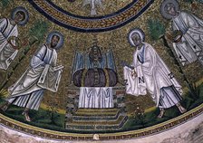 Detail of the mosaic of St. Paul and St. Peter in the dome of the Baptistery of the Arians in Rav…