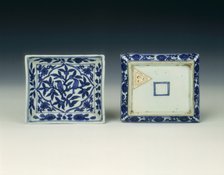 Pair of blue and white rectangular dishes, China, 1572-1620. Artist: Unknown