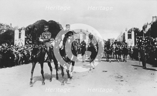 Marshals Foch and Joffre during the grand victory parade, Paris, France, 14 July 1919. Artist: Unknown
