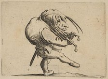 L'Homme Raclant un Gril en Guise de Violon (Man Scraping a Grill in the Guise of a Viol..., 1616-22. Creator: Jacques Callot.