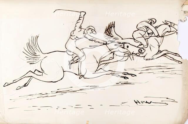 Two Jockeys Riding Horses, 1825-1839. Creator: James Howe.