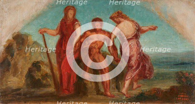 Esquisse pour le salon de la Paix de l'Hôtel de Ville de Paris : Hercule entre..., c.1852-1854. Creator: Pierre Andrieu.