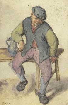 A farmer sitting at a table, after 1670. Creator: Adriaen van Ostade.