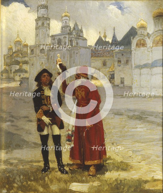 Young Peter I. and his falcon, 1900s. Artist: Lebedev, Klavdi Vasilyevich (1852-1916)