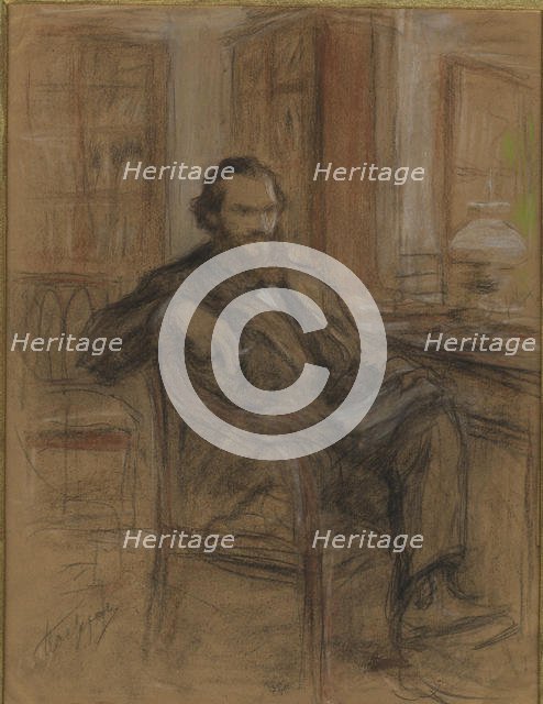 Leo Tolstoy during the work on the novel "War and Peace", 1893-1903. Creator: Pasternak, Leonid Osipovich (1862-1945).