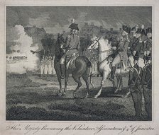 George III, on horseback, reviewing volunteers, City Road, Finsbury, Islington, London, 1800. Artist: Anon