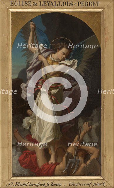 Esquisse pour l'église de Levallois-Perret : saint Michel terrassant le Démon, 1873. Creator: Gustave Adolphe Chassevent-Bacques.