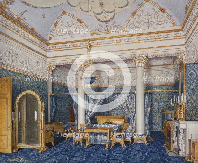 Interiors of the Winter Palace. The Bedchamber of Empress Alexandra Fyodorovna, 1870. Artist: Hau, Eduard (1807-1887)
