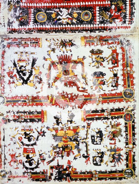 Codex Borgianus showing confronting deities, Mixtec, Pre-Columbian Mexico, 12th-16th century. Artist: Unknown