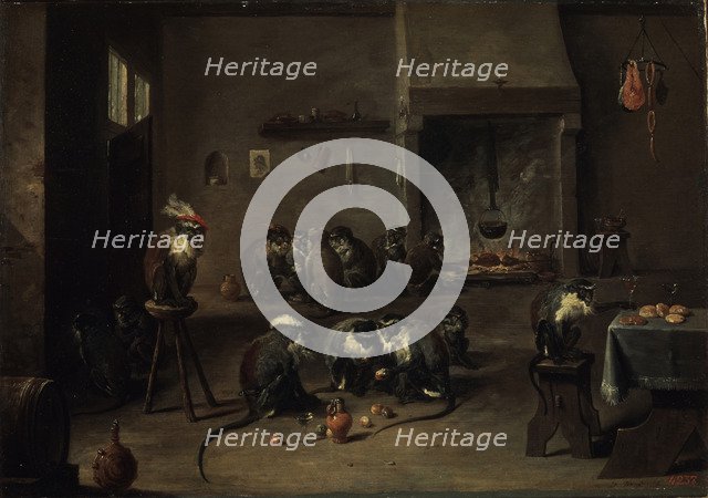 Monkeys in the Kitchen, 1640s. Artist: Teniers, David, the Younger (1610-1690)