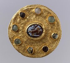 Disk Brooch with Cameo, Langobardic (mount); Roman (cameo), ca. 600 (mount); 100-300 (cameo). Creator: Unknown.