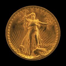 Double Eagle Twenty Dollar Gold Piece [obverse], model 1905-1907, struck 1907. Creator: Augustus Saint-Gaudens.