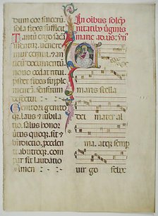 Manuscript Leaf with Initial A, from an Antiphonary, Italian, 15th century. Creator: Unknown.