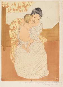 Maternal Caress, 1890-1891. Creator: Mary Cassatt.