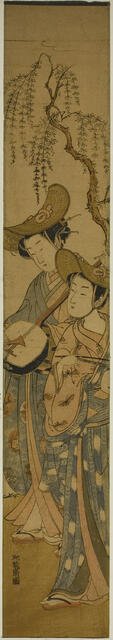 Two Itinerant Musicians under a Willow Tree, c. 1771. Creator: Isoda Koryusai.