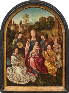Mary with child surrounded by angels playing music, Early16th cen.. Creator: Master of the Morrison Triptych (active ca 1500-1510).