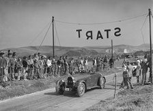 Bugatti Type 43 of AF Walsham competing in the Bugatti Owners Club Lewes Speed Trials, Sussex, 1937. Artist: Bill Brunell.