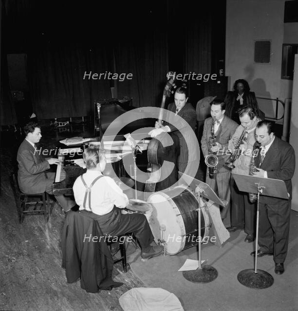Portrait of Stan Freeman, Bunny Shawker, Bob Haggart, Art Drelinger...Columbia studio, N.Y., 1947. Creator: William Paul Gottlieb.