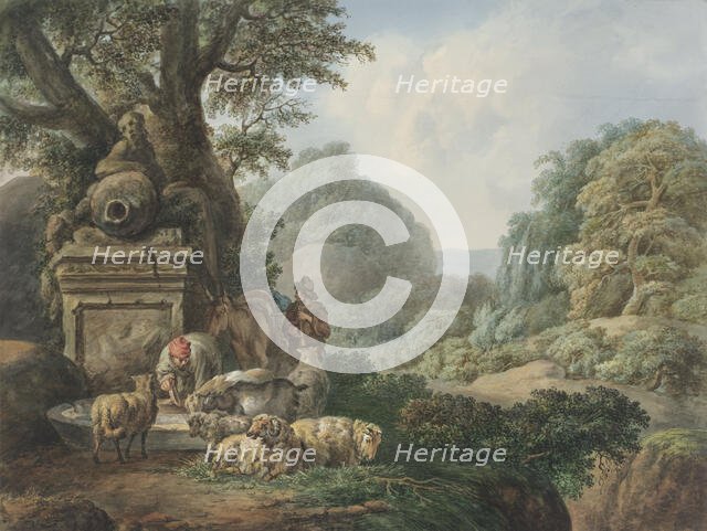 Landscape with shepherds at a waterhole, 1789-1853. Creator: Jan Willem Pieneman.