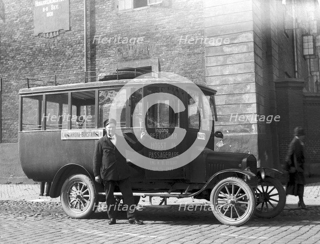 Driver/owner August Rothoff with his Ford bus, Landskrona, Sweden, 1923. Artist: Unknown