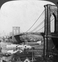 Brooklyn Bridge, New York, USA, early 20th century.Artist: Underwood & Underwood